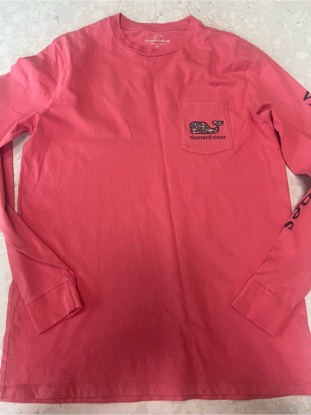 Vineyard Vines Pink Whale Pocket Long Sleeve Tee